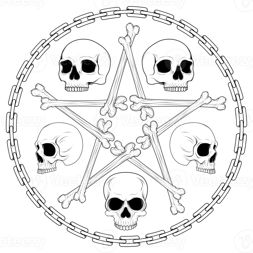 Bone skull surrounded by chains png