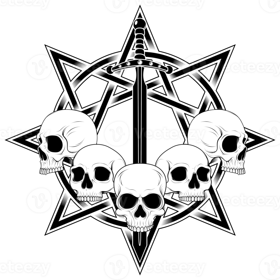 evil skull and intertwined pentagram png
