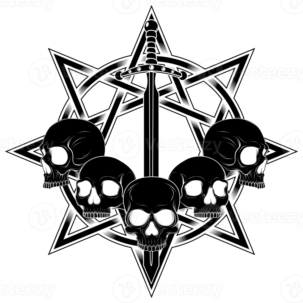 evil skull and intertwined pentagram png