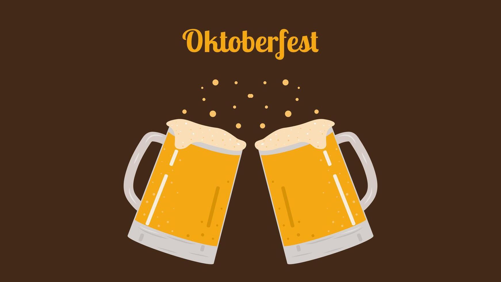Oktoberfest annual beer festival in Germany banner. Popular cultural event in world. Mugs with beer. Second half of September beginning of October. Poster invitation template. illustration. vector