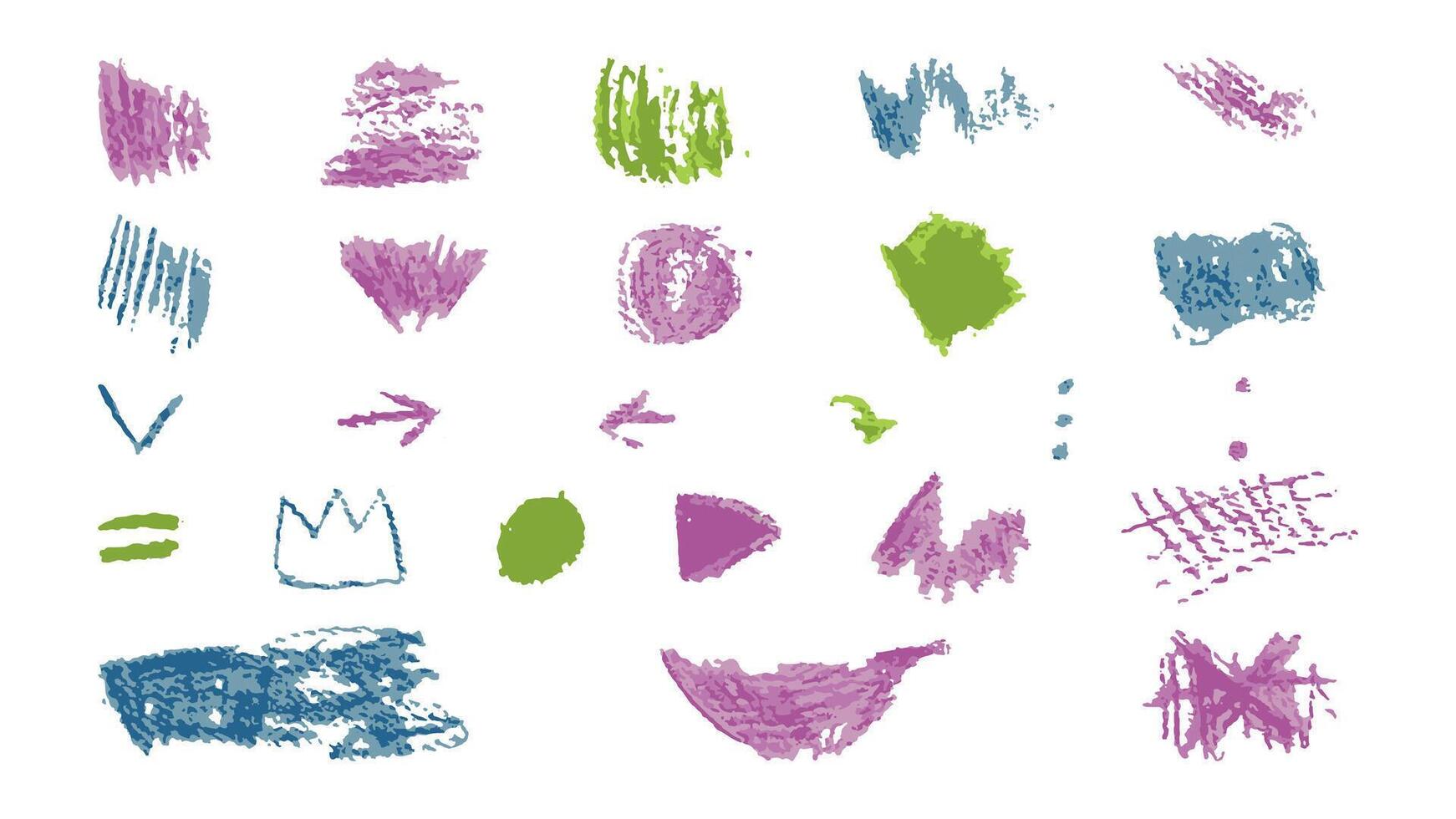 Doodles with the texture of wax chalk. Set elements imitating child drawing. Doodles abstract shapes. illustration. vector