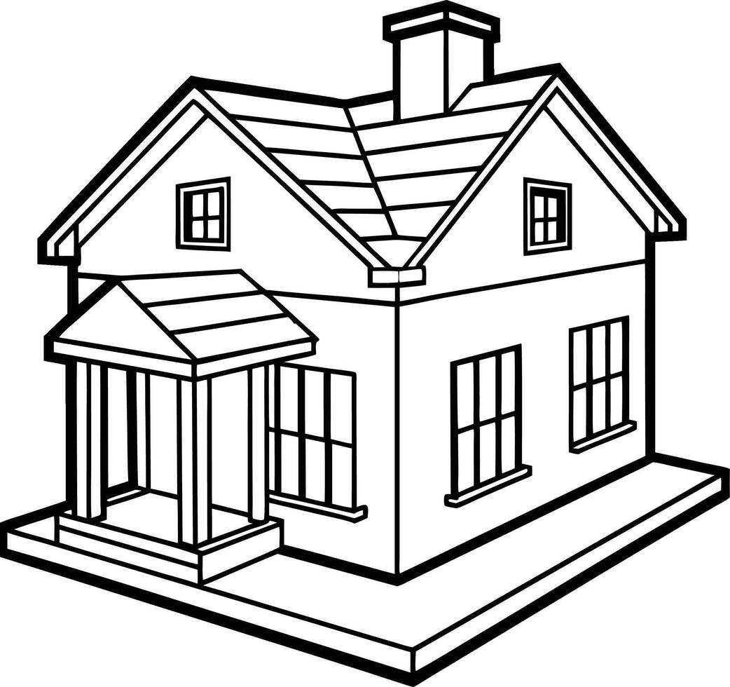 White and Black building and house coloring page vector