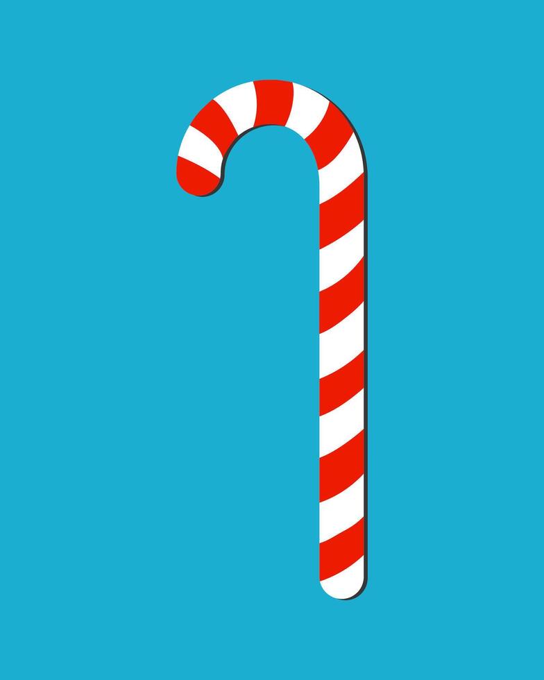 Red and White Striped Candy Cane on Bright Blue Background Festive Holiday Sweets. vector