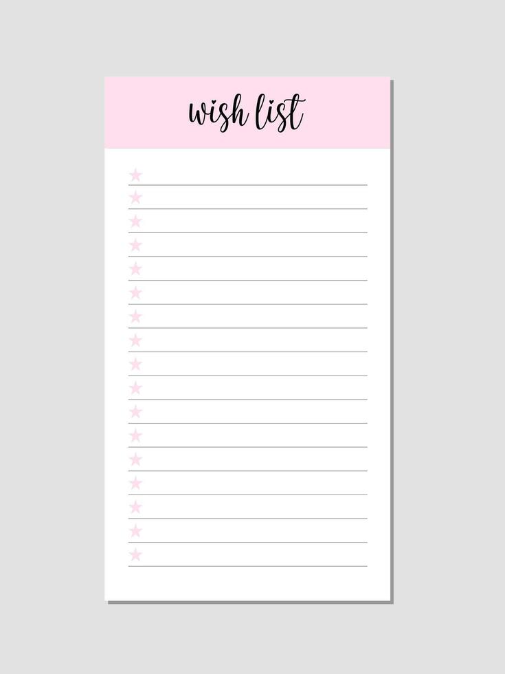 Wish List Template for Goal Setting and Organization Ideal for Planning, Journals, and Notebooks vector