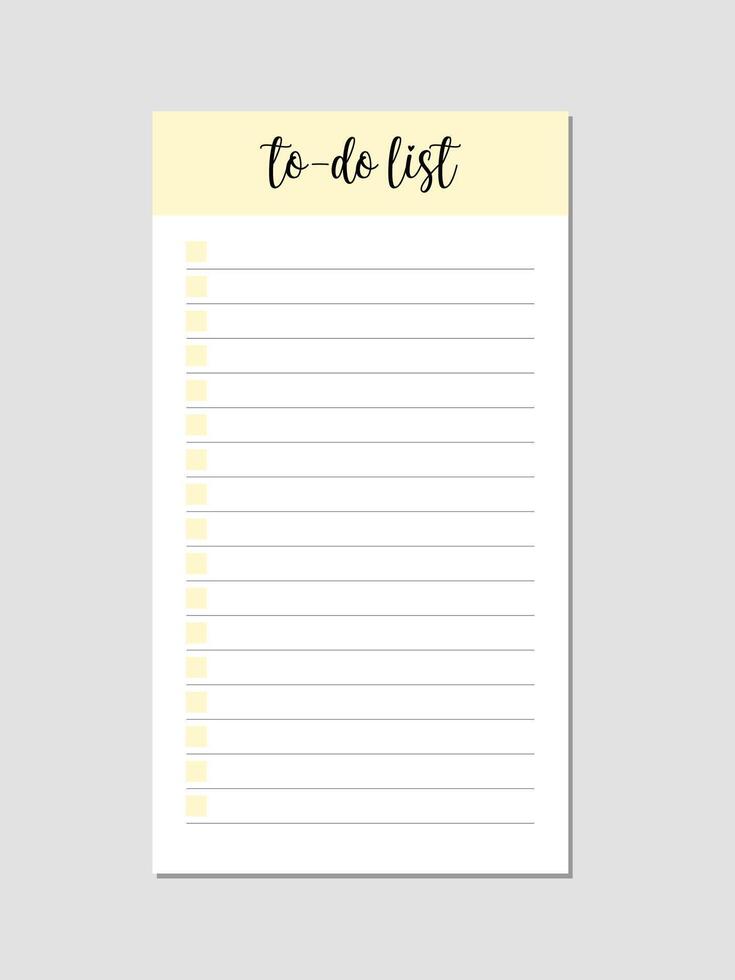 Blank to do list template designed for effective organization and productivity. features a minimalist layout with designated checkboxes and lines for tasks, making it ideal for personal or professional use in planning daily, weekly, or monthly tasks. vector