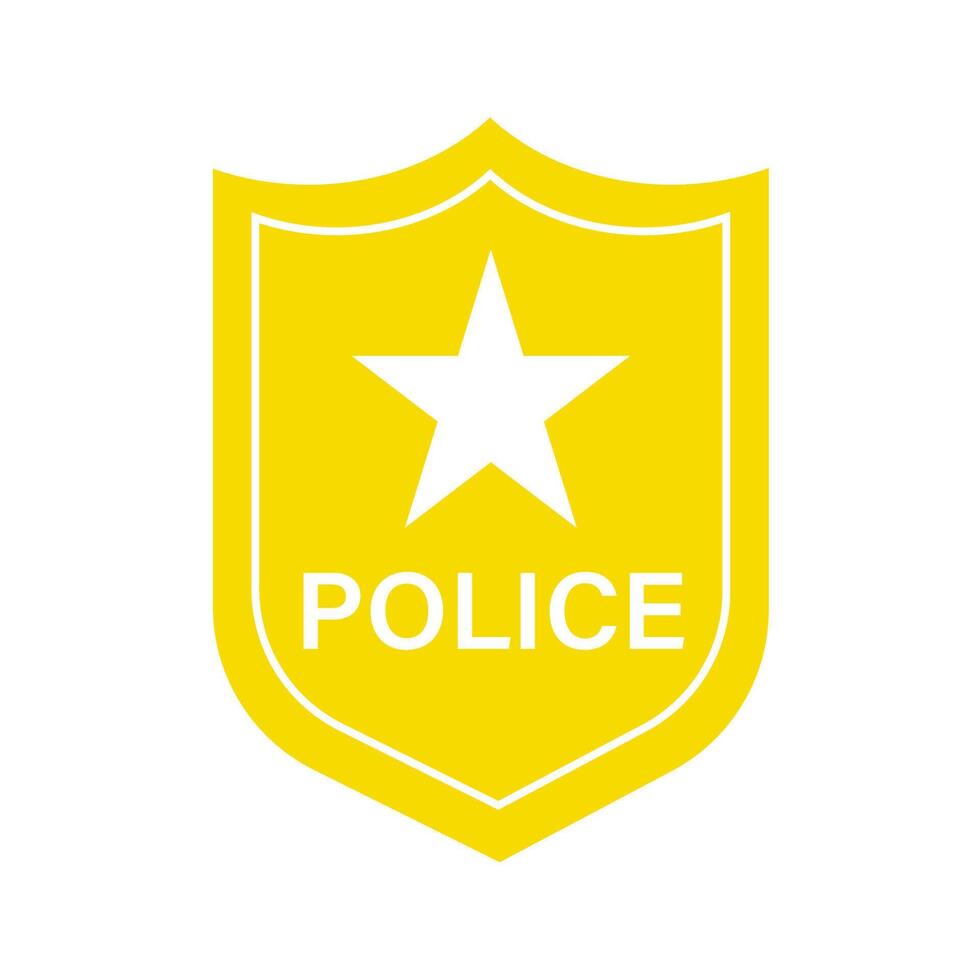 Bright Yellow Police Badge with Star Emblem and Bold Text flat illustration. vector