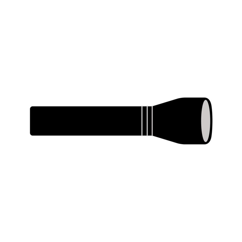 Black and White Police Flashlight Icon on White Background Isolated Flat . vector