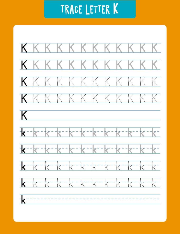 Tracing Letter K Practice Sheet for Kids' Early Education and Handwriting Skills Development vector
