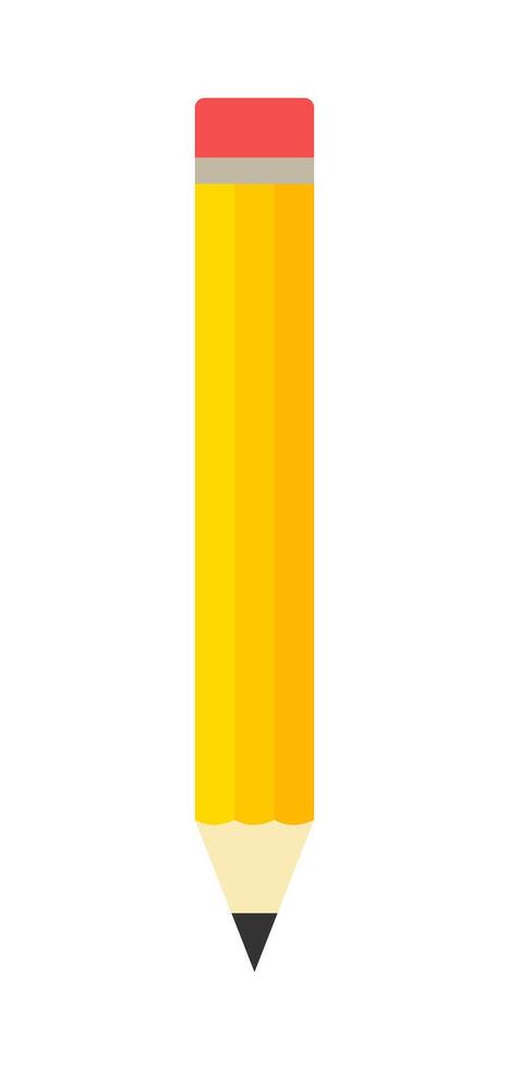 Yellow Pencil Icon with Red Eraser on White Background, Simple Colorful Office Supply Illustration vector