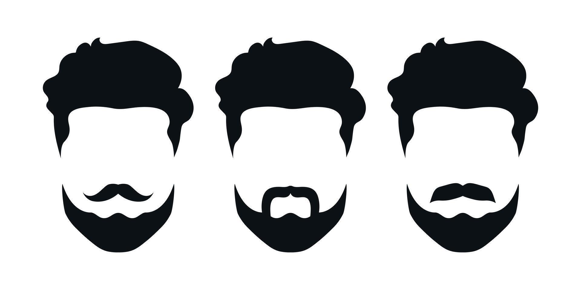 Bearded man silhouettes set with different style of moustaches. Hipster or retro gentleman style. illustration vector