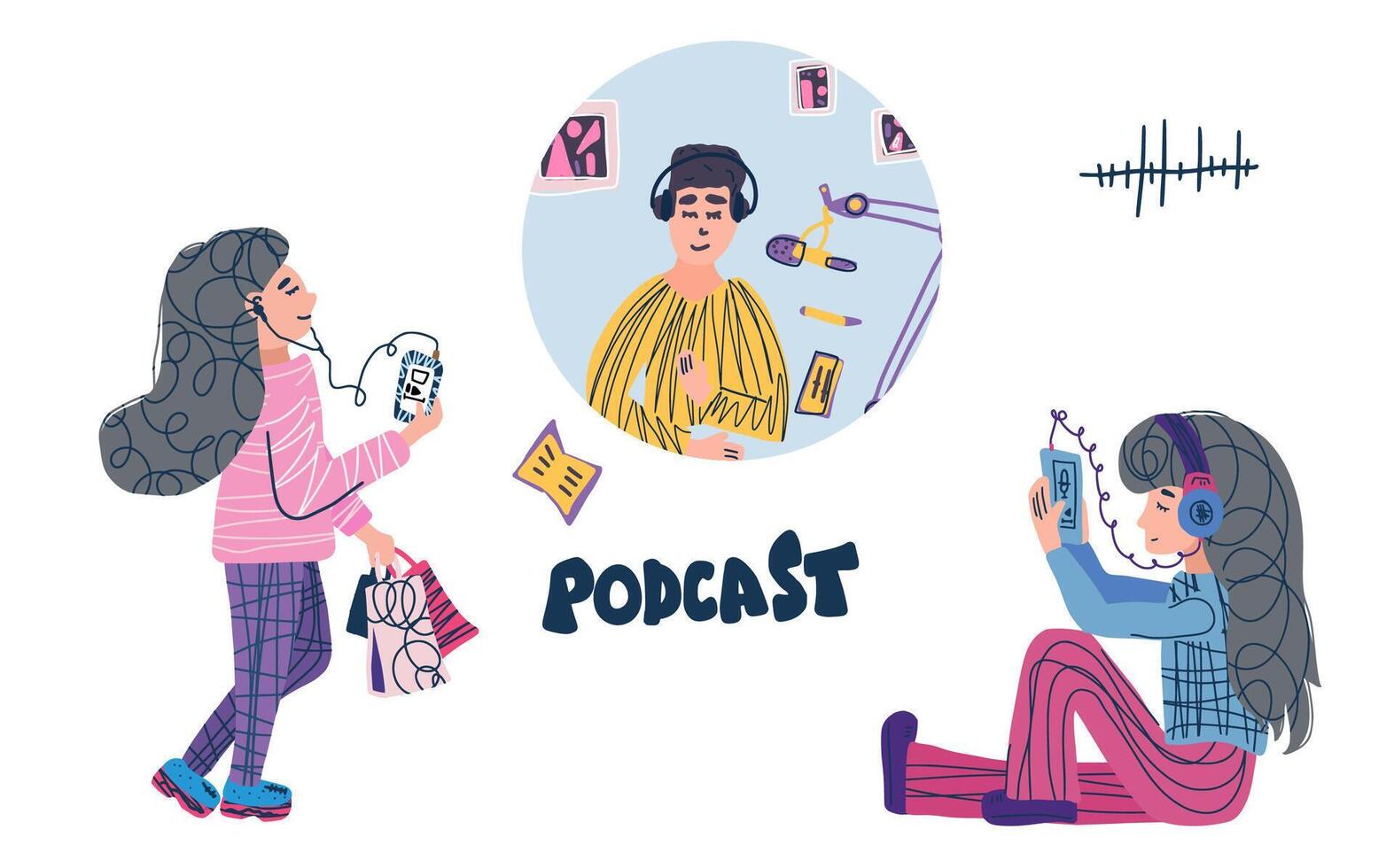 Podcast flat concept. color card design. vector