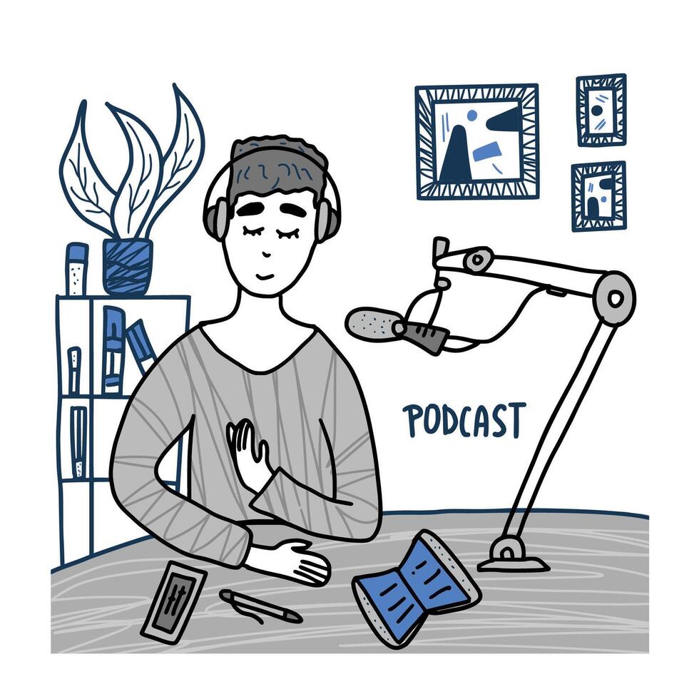 Podcast doodle concept. color card design. vector