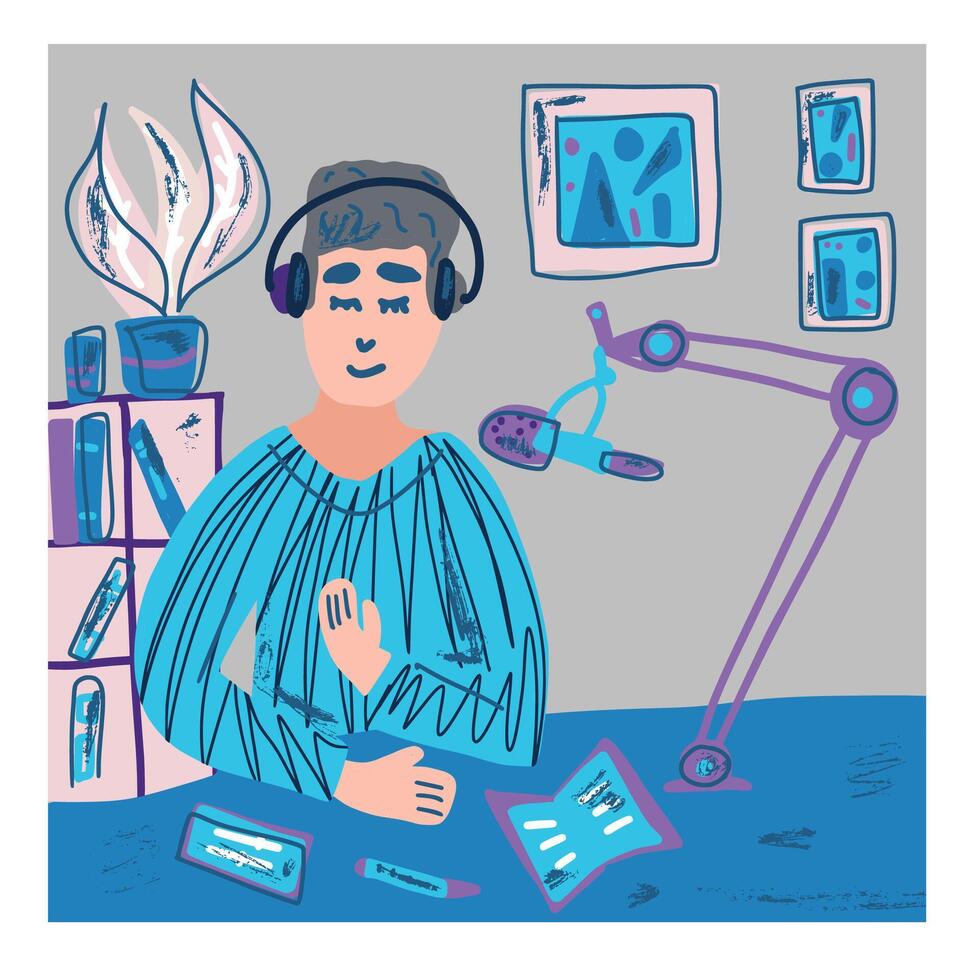 Podcast flat concept. color card design. vector