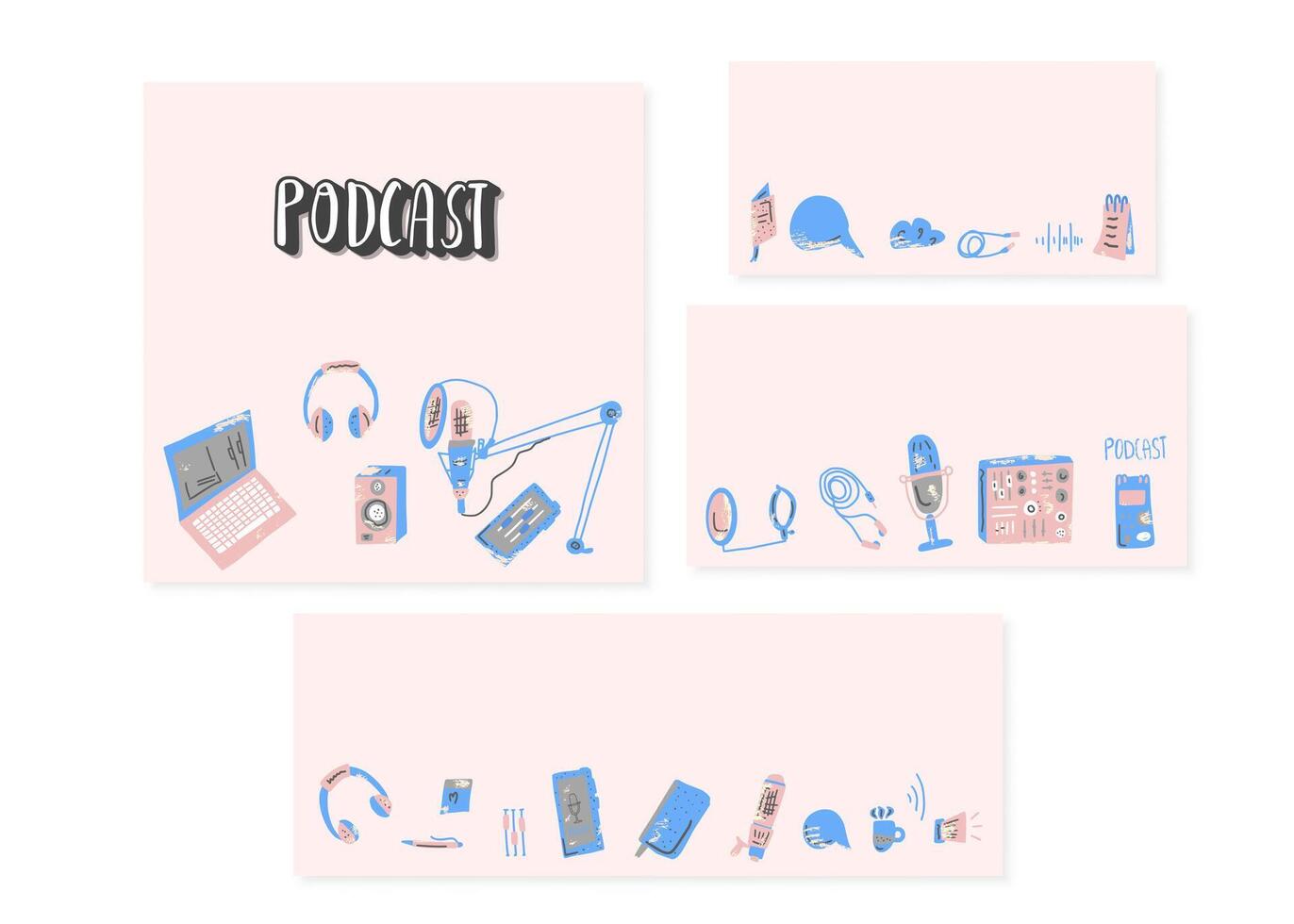 Podcast signs with text. elements design. vector