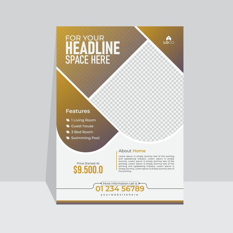Real estate property sale flyer design, simple real estate poster cover magazine template. vector