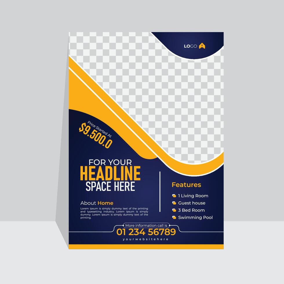 Real estate property sale flyer design, simple real estate poster cover magazine template. vector