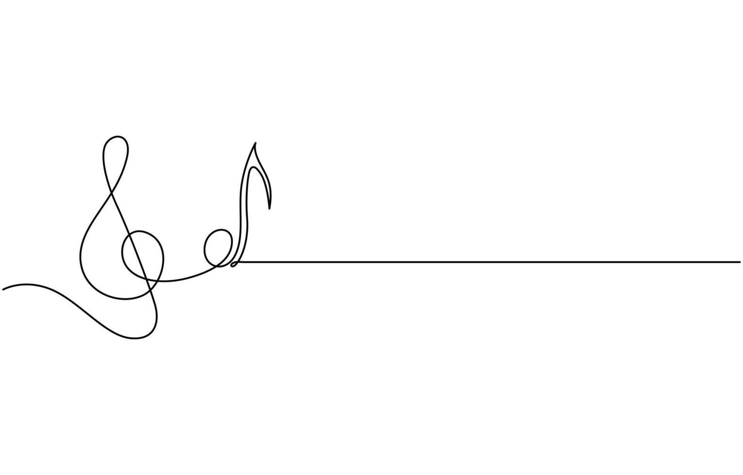 Continuous one line drawing treble clef. Music key. Isolated on white background illustration. vector