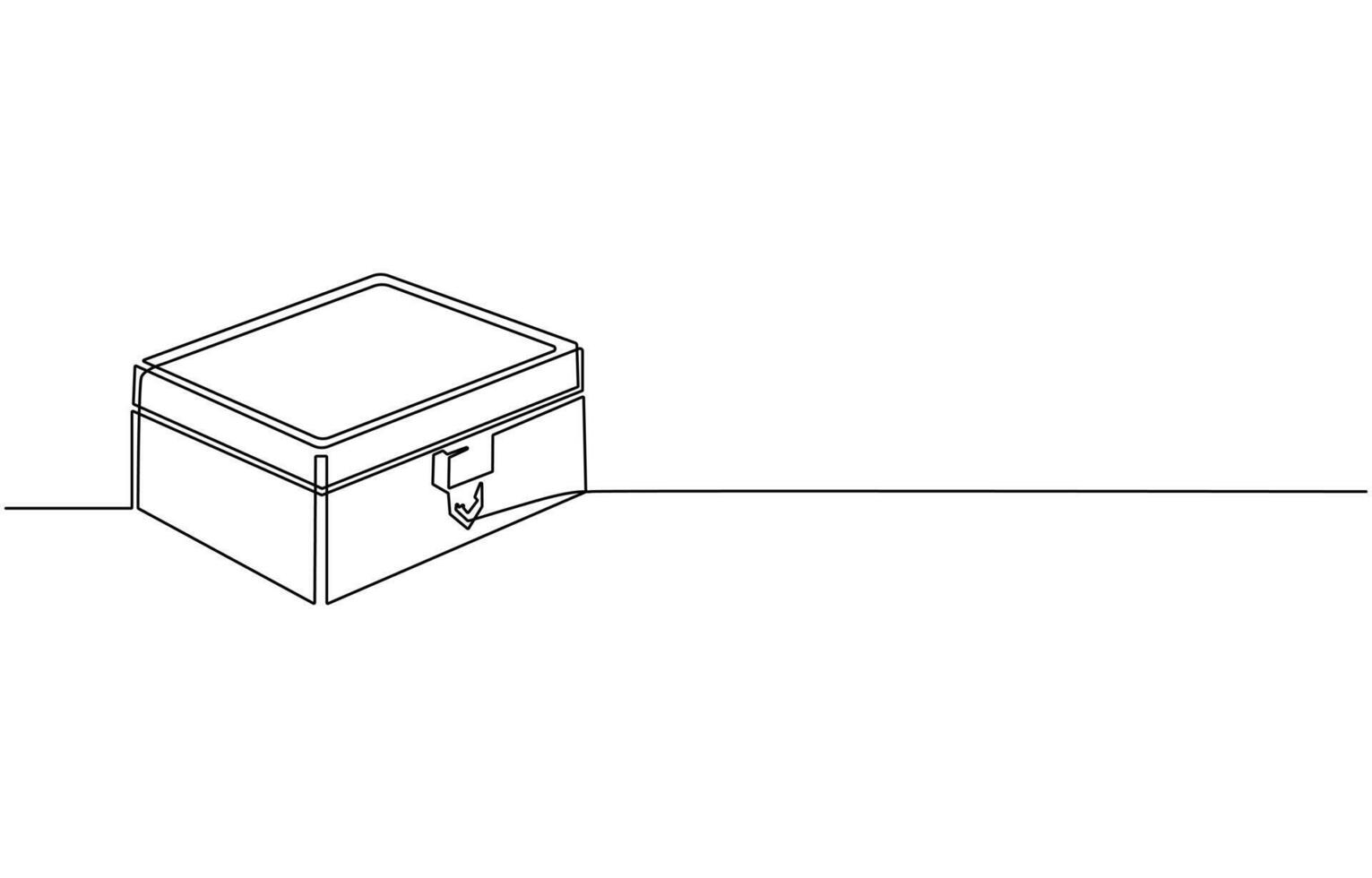 Treasure minimal banner. One line continuous with treasure chest illustration vector