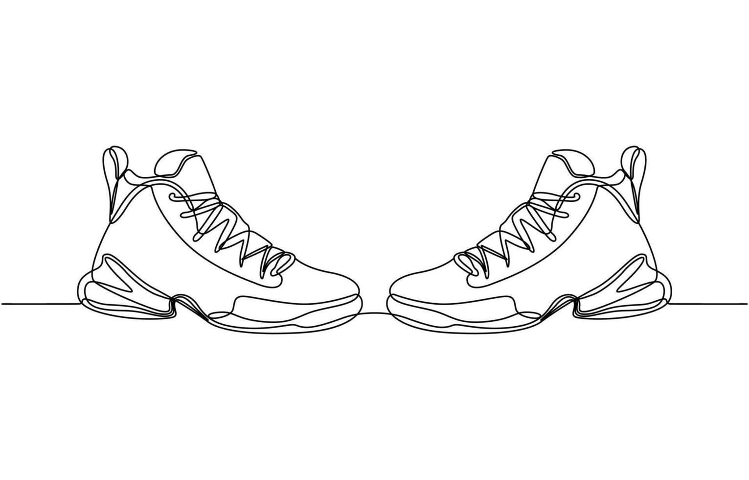Sneakers shoes minimalist flat line collection. Continuous line, pair of sneakers vector