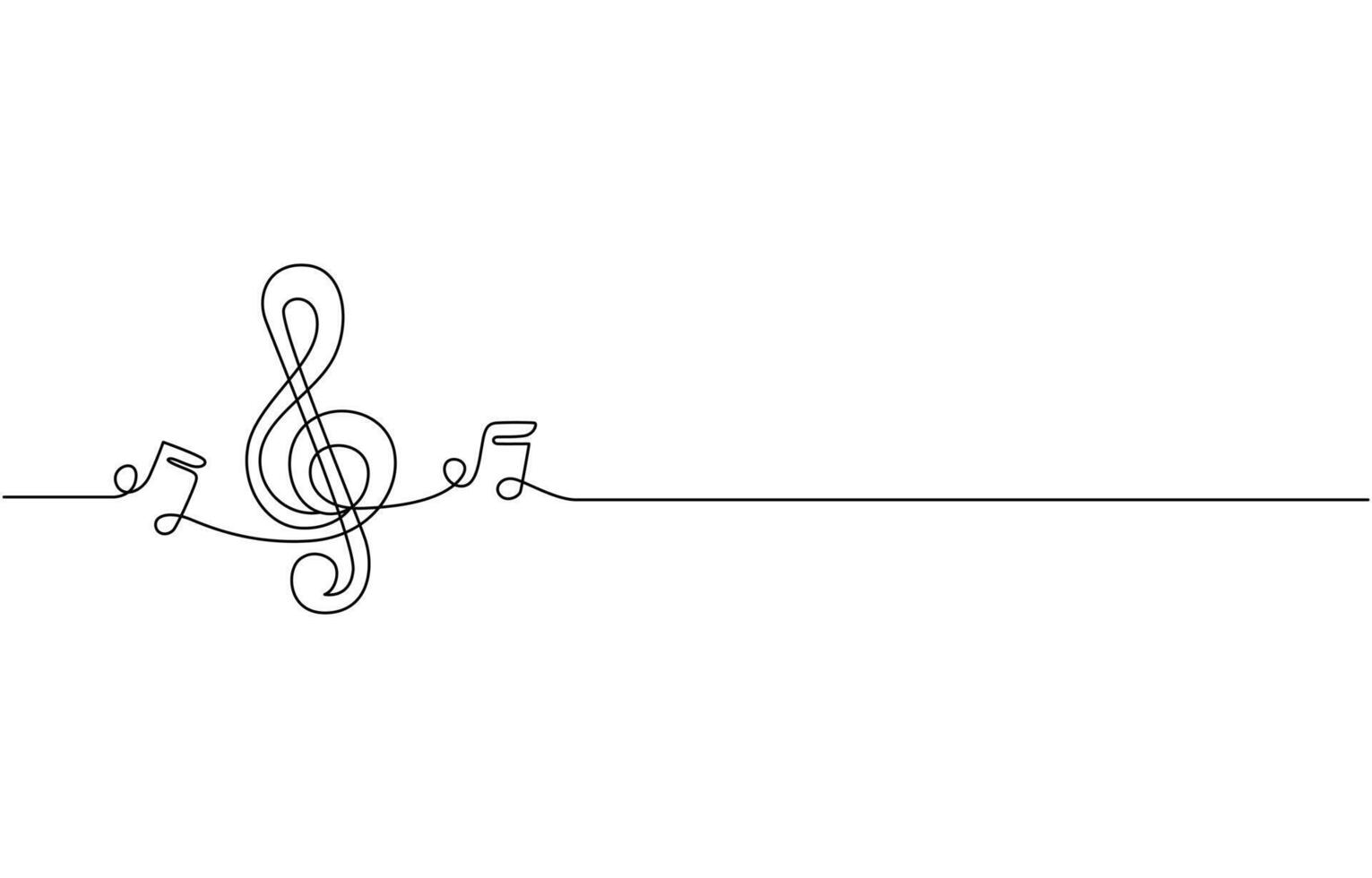 Continuous one line drawing treble clef. Music key. Isolated on white background illustration. vector