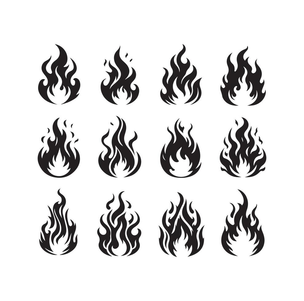 fire flame silhouette icon set, high quality isolated on white background vector