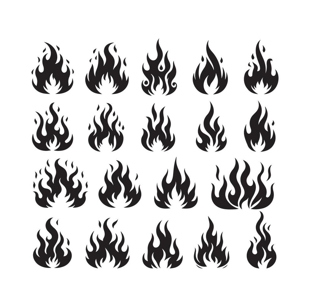fire flame silhouette icon set, high quality isolated on white background vector