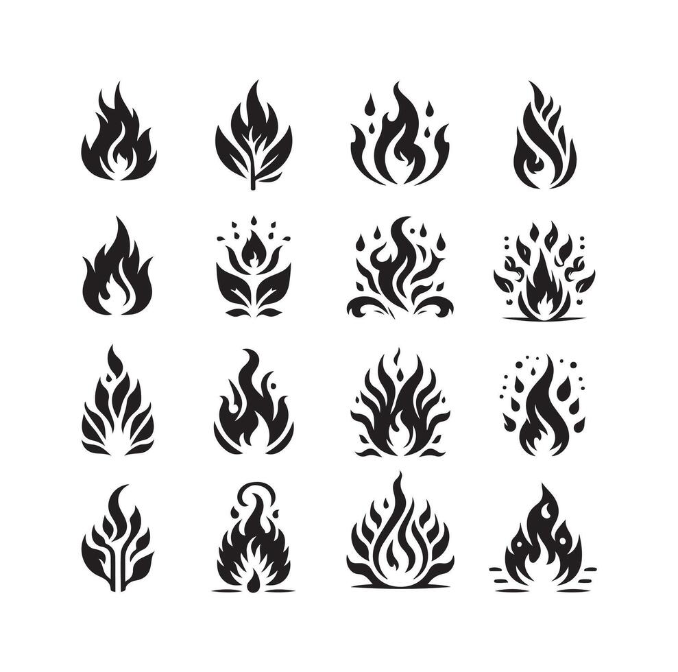 fire flame silhouette icon set ,high quality on isolated white background vector