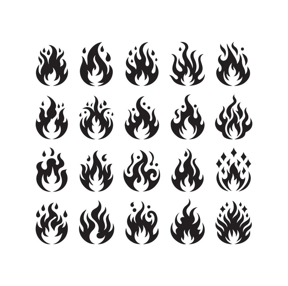 fire flame silhouette icon set ,high quality on isolated white background vector