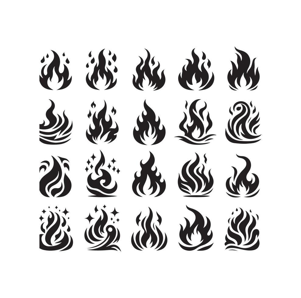 fire flame silhouette icon set, high quality isolated on white background vector