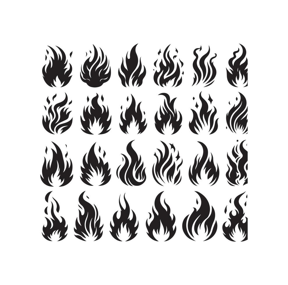 fire flame silhouette icon set, high quality isolated on white background vector