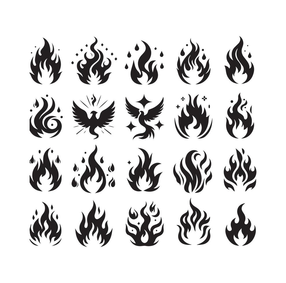fire flame silhouette icon set, high quality isolated on white background vector