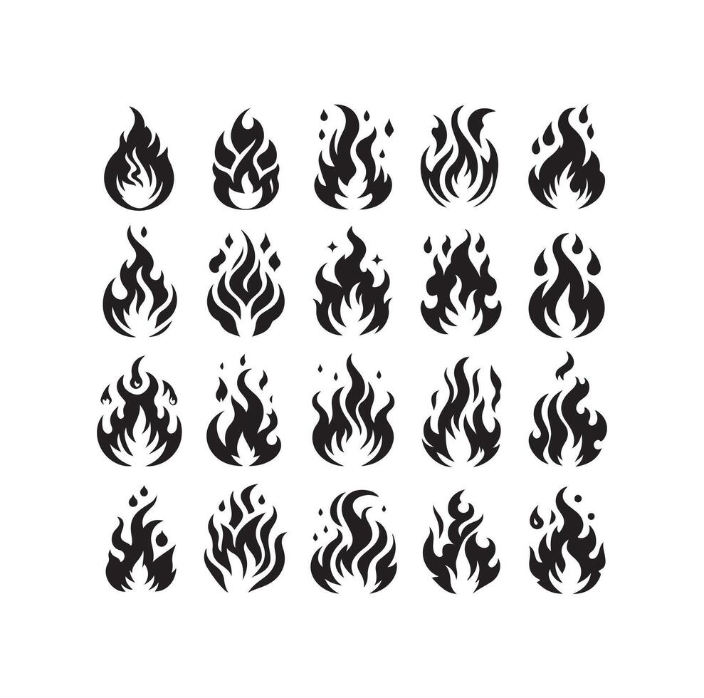 fire flame silhouette icon set, high quality isolated on white background vector