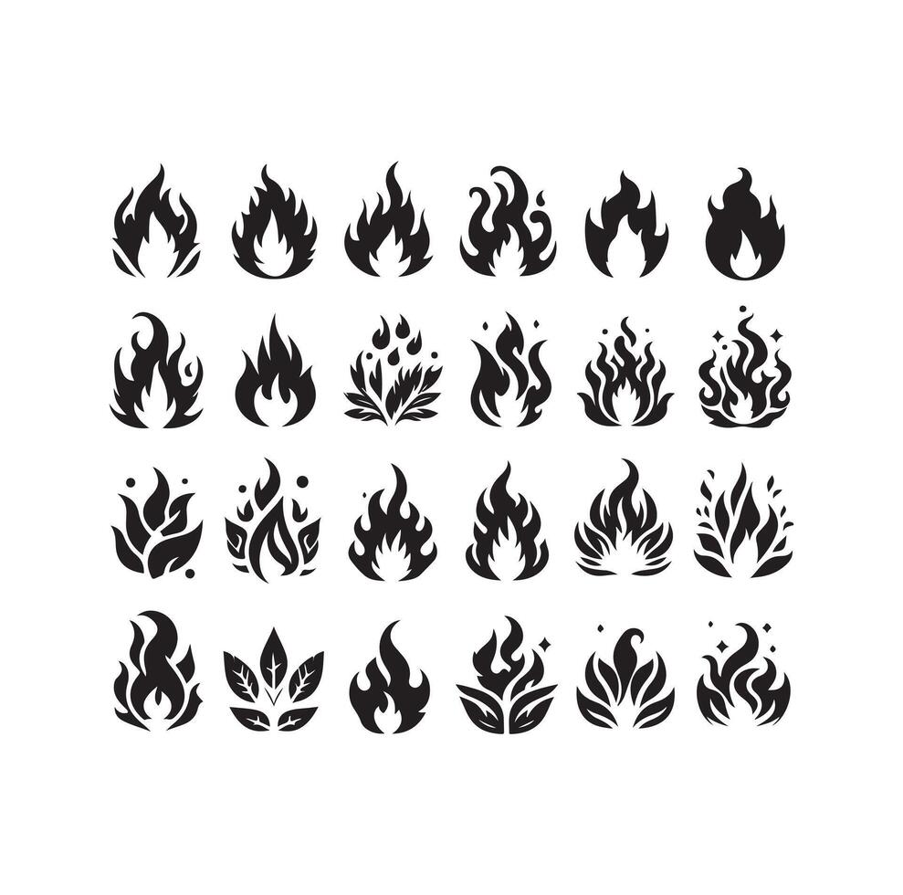 fire flame silhouette icon set ,high quality on isolated white background vector