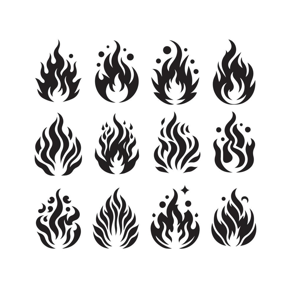 fire flame silhouette icon set ,high quality on isolated white background vector