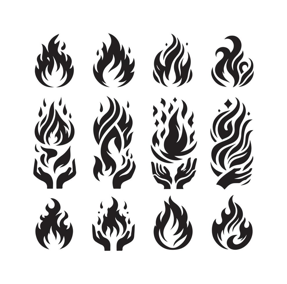 fire flame silhouette icon set ,high quality on isolated white background vector