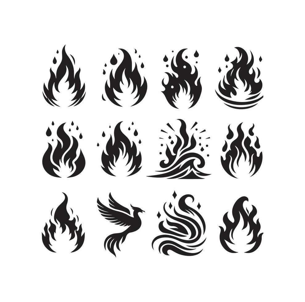 fire flame silhouette icon set ,high quality on isolated white background vector