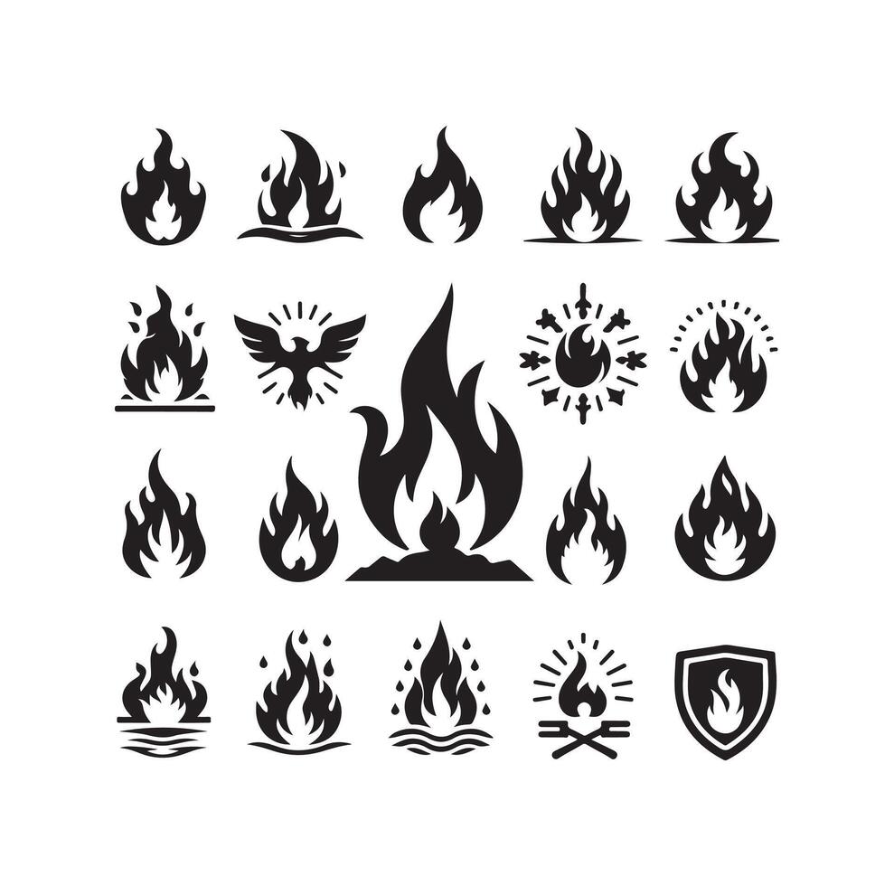 fire flame silhouette icon set ,high quality on isolated white background vector