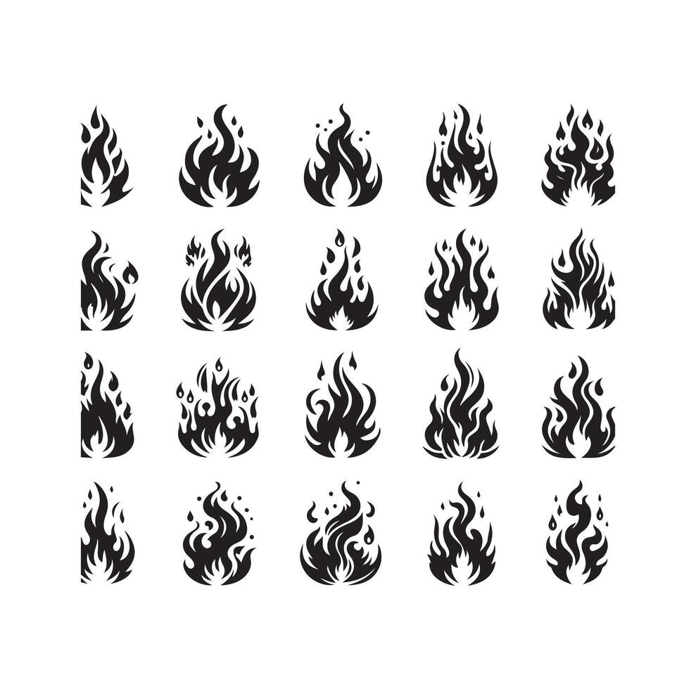 fire flame silhouette icon set ,high quality on isolated white background vector