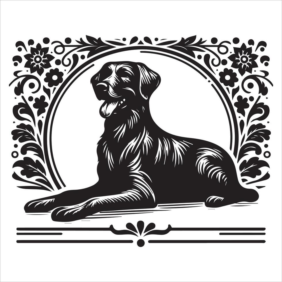 A collage of dog a plant in an illustrated frame risograph silhouette white background vector