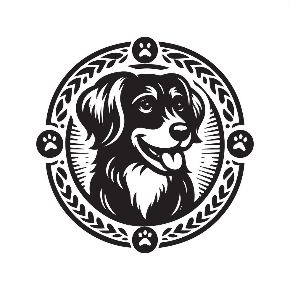 A collage of dog a plant in an illustrated frame risograph silhouette white background vector