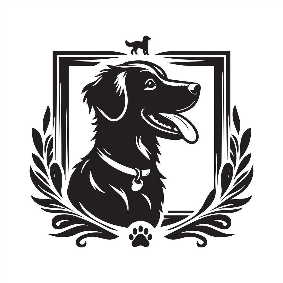 A collage of dog a plant in an illustrated frame risograph silhouette white background vector