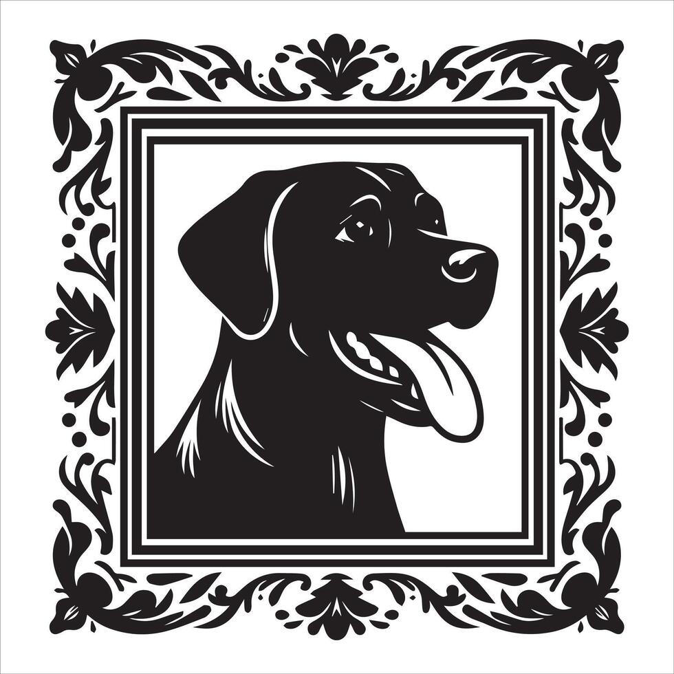 A collage of dog a plant in an illustrated frame risograph silhouette white background vector