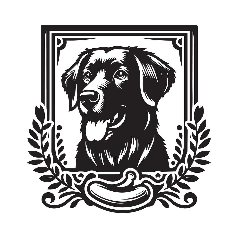 A collage of dog a plant in an illustrated frame risograph silhouette white background vector