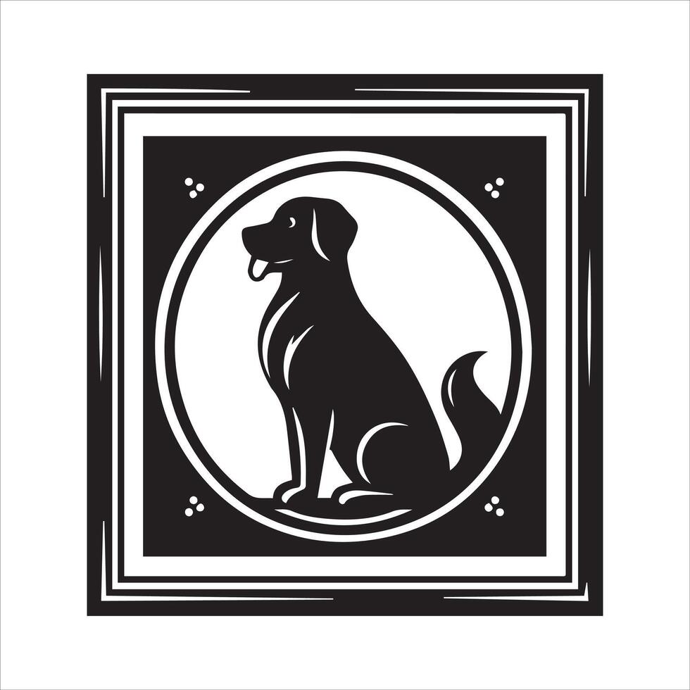 A collage of dog a plant in an illustrated frame risograph silhouette white background vector