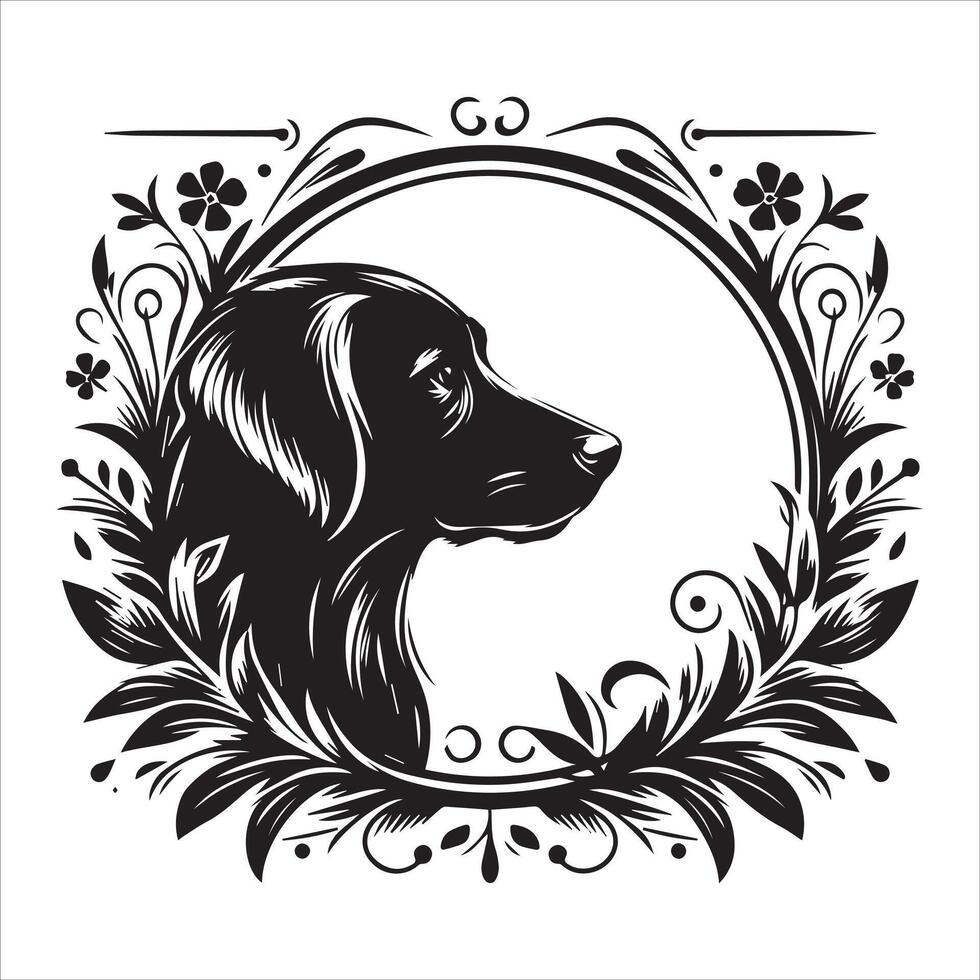 A collage of dog a plant in an illustrated frame risograph silhouette white background vector
