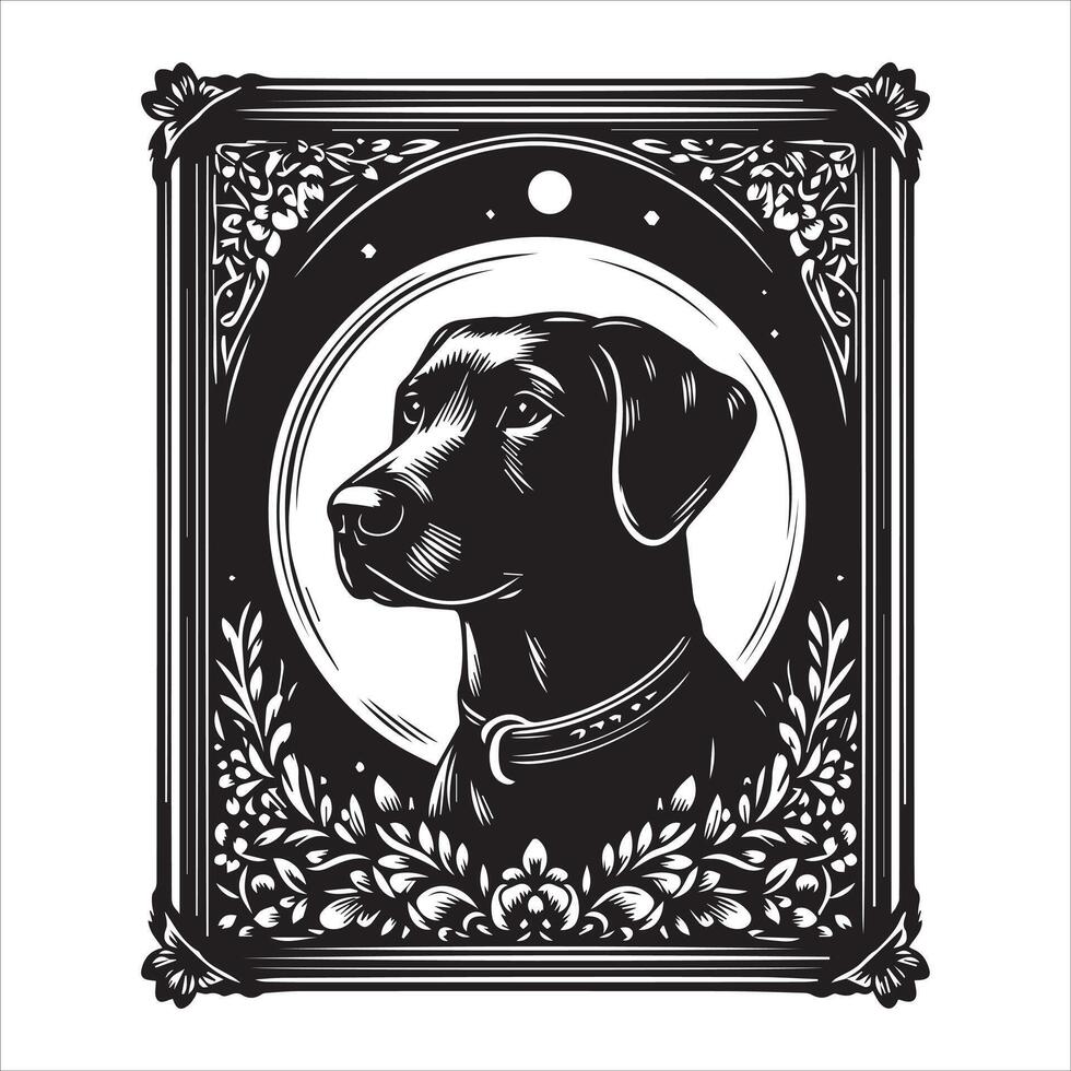 A collage of dog a plant in an illustrated frame risograph silhouette white background vector