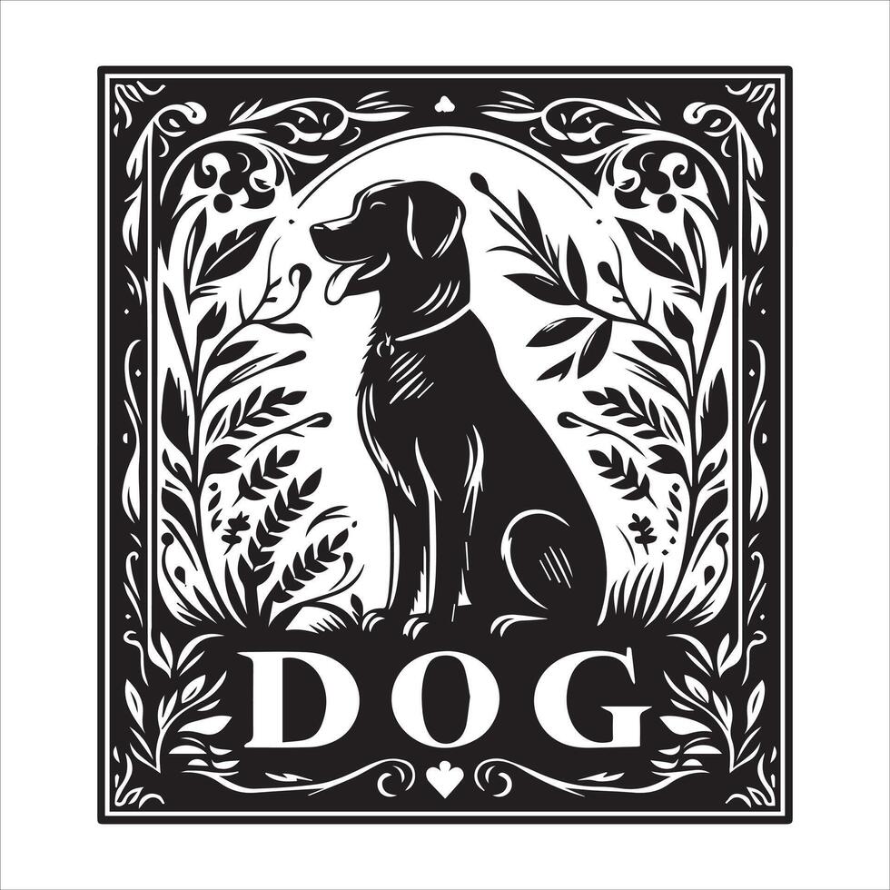 A collage of dog a plant in an illustrated frame risograph silhouette white background vector