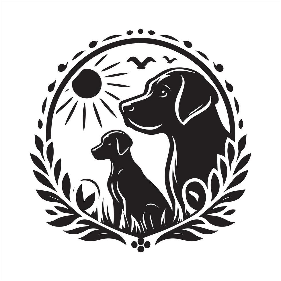 A collage of dog a plant in an illustrated frame risograph silhouette white background vector
