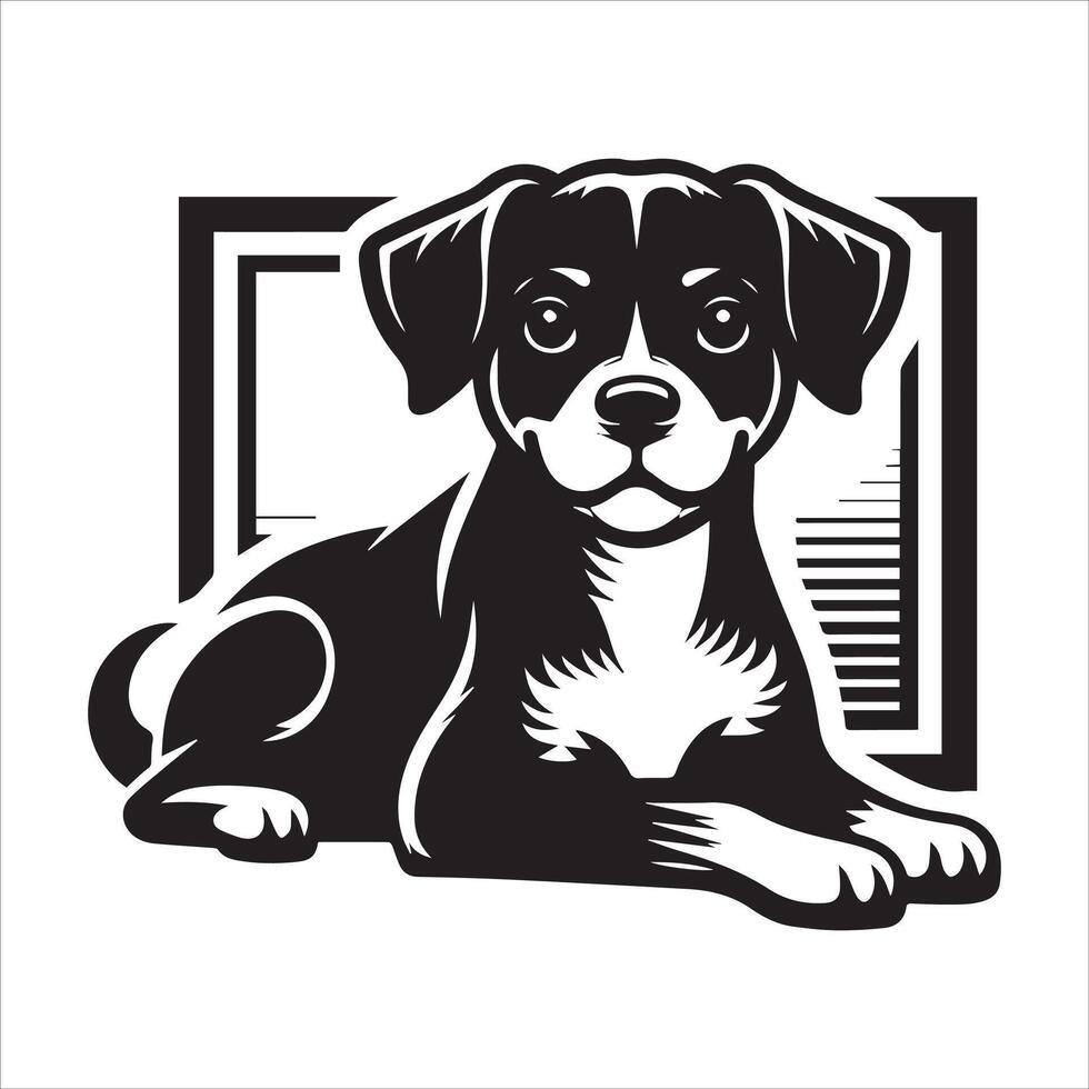 A collage of dog a plant in an illustrated frame risograph silhouette white background vector