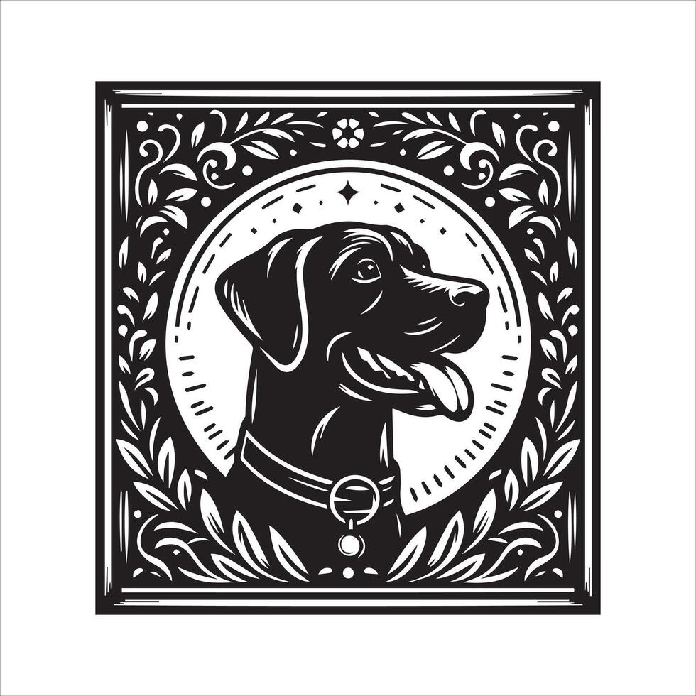 A collage of dog a plant in an illustrated frame risograph silhouette white background vector